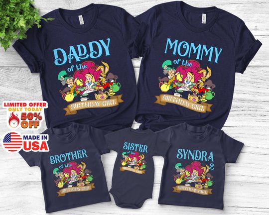 Alice In Wonderland Birthday Shirt, Al.ic.e Birthday Girl Shirt, Mom Dad Family Shirts,Onederland Birthday,1st Birthday Shirt