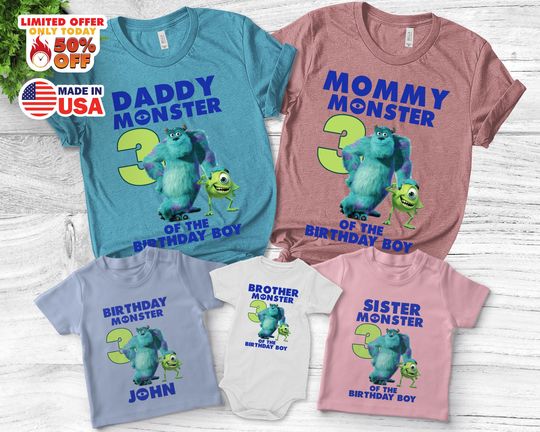 Monsters inc birthday shirt, Monster birthday shirt, Mike and sully shirt, Matching Family Party Shirts, Baby Birthday Shirt