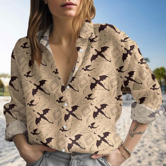 Fourth Wing Linen-Look Shirt, Fly Or Die Shirt For Women, Bookish Long Sleeve Shirt, Violet Sorrengail Blouse Shirt, Acotar Shirt For Her