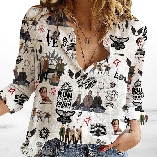 Supernatural Linen-Look Shirt, Winchester Brothers Shirt Women, Supernatural Gifts for Fans, Spn Outfit, Tv Merch Gifts For Show Lovers