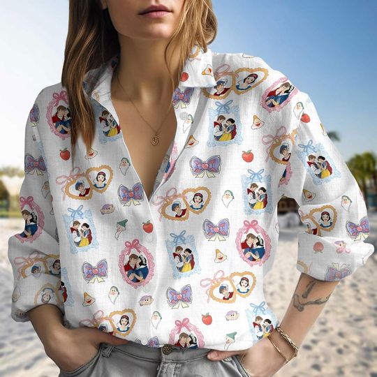 Disney Snow White Linen-Look Shirt, Disney Princess Shirt Women, Disneyland Trip Top, Fairest Gifts, Disney Merch for Snow White Fans