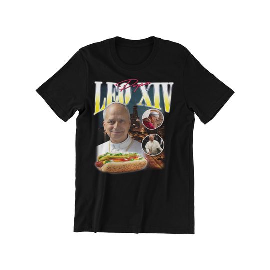 Pope Leo XIV, t-shirt, tees, Catholic, 90s, Saintwave, Pope, Chicago, Hot Dog, 90's design, Catholicism, 1990s, Hip Hop