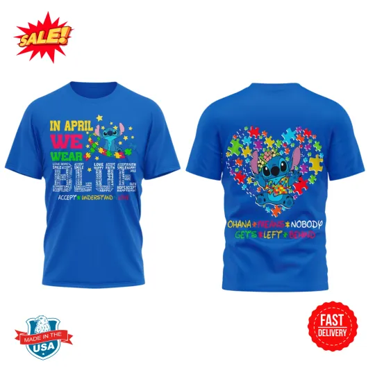 Stitch Autism Awareness 3D Blue Shirt