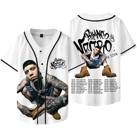 Santa Fe Klan Blanco y Negro Tour Merch 2025 Baseball Jersey Shirt V-Neck Short Sleeve Streetwear Clothes