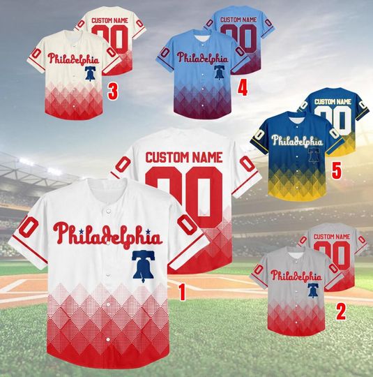 Personalized Gradient Square Shapes Philadelphia Baseball Team Jersey, Phillies Baseball Team Custom Jersey, Phillies Fan Gift
