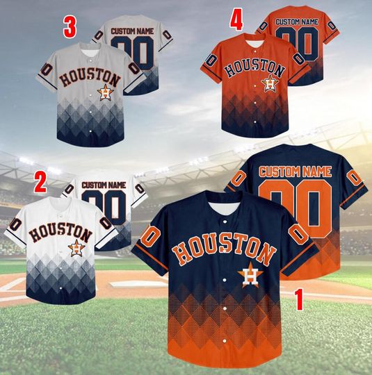 Personalized Gradient Square Shapes Houston Baseball Team Jersey, Astros Baseball Team Custom Jersey, Astros Baseball Fan Gift