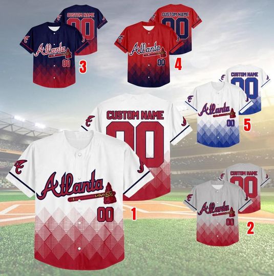 Personalized Gradient Square Shapes Atlanta Baseball Team Jersey, Braves Baseball Team Custom Jersey, Braves Baseball Fan Gift