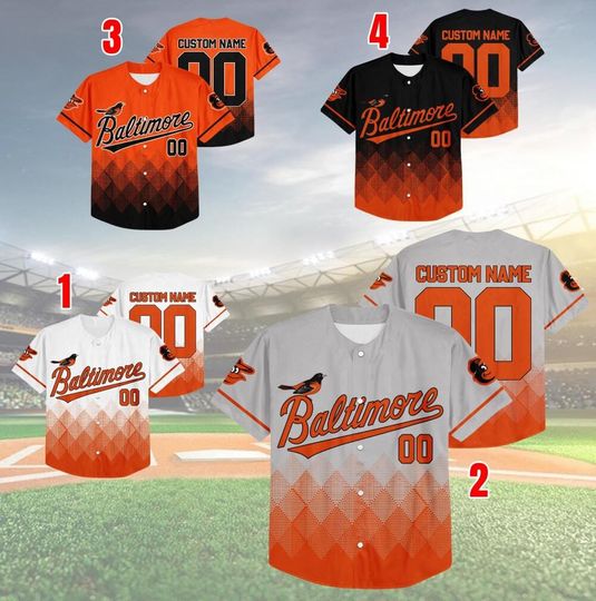 Personalized Gradient Square Shapes Baltimore Baseball Team Jersey, Orioles Baseball Team Custom Jersey, Orioles Baseball Fan Gift