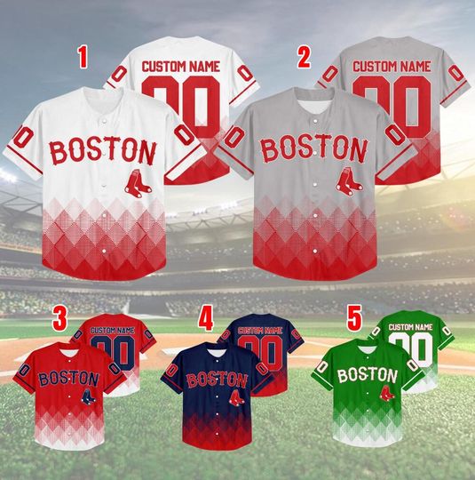 Personalized Gradient Square Shapes Boston Baseball Team Jersey, Red Sox Baseball Team Custom Jersey, Red Sox Baseball Fan Gift
