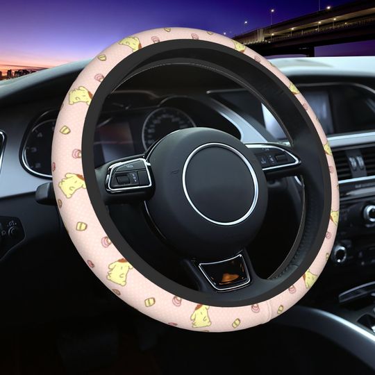Pink Pom Pom Purin Cartoon Car Steering Wheel Cover