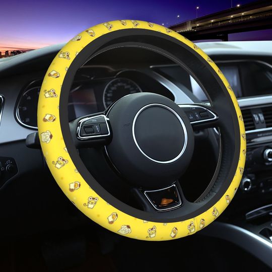 Yellow Pom Pom Purin Car Steering Wheel Cover Cartoon