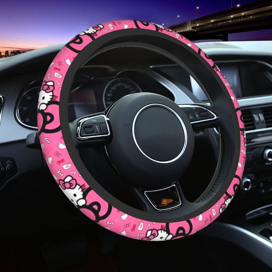 Kawaii Hello Kitty Cartoon Car Steering Wheel Cover