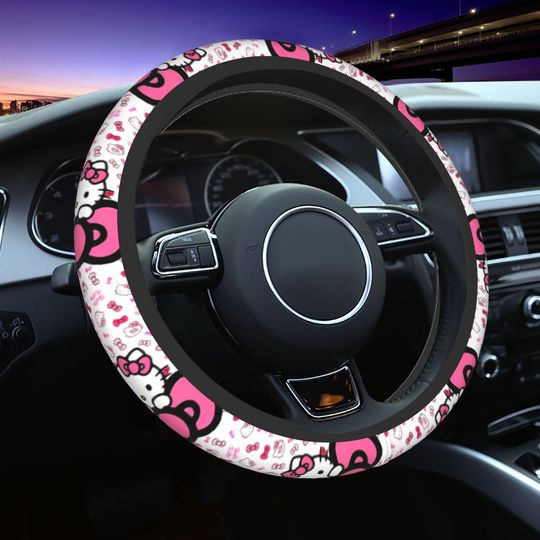 Kawaii Hello Kitty Cartoon Car Steering Wheel Cover