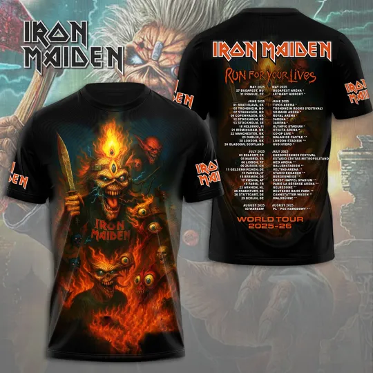 Iron Maiden Inspired Run For Your Lives World Tour 2025 3D T-Shirt