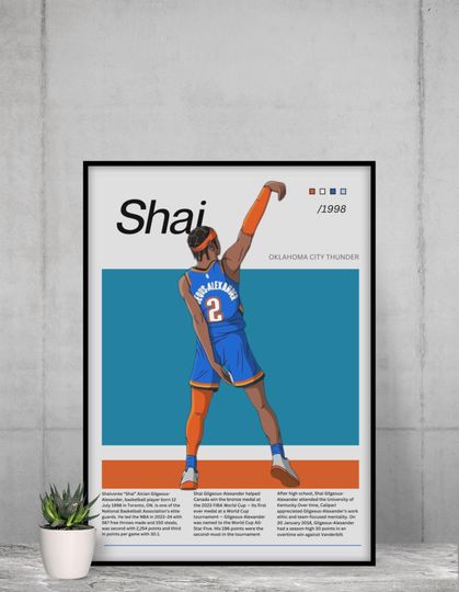 Shai Gilgeous-Alexander Poster - Oklahoma City Thunder - NBA Poster Art Print - Basketball - Vintage Sports Poster - Sports Wall Art