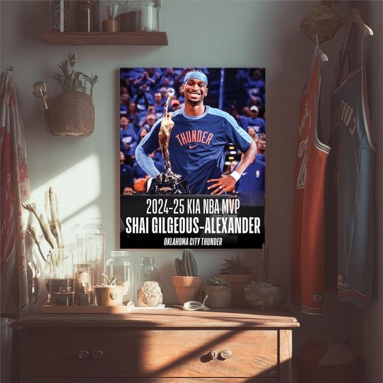 Shai Gilgeous-Alexander 2024-25 MVP Trophy Poster, UNFramed POSTER NBA Wall Art, Oklahoma City Thunder Basketball Print for Sports Room Decor