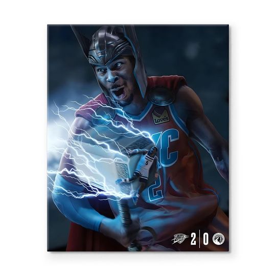 Shai Gilgeous-Alexander Thunder God Poster, UNFramed POSTER NBA Wall Art, Playoffs Fantasy Basketball Print for Man Cave or Sports Room Decor