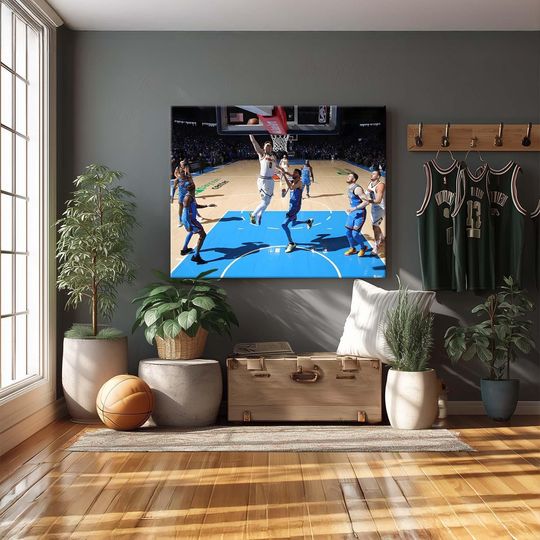 Discover Denver Nuggets vs Thunder Game Action Poster, UNFramed POSTER NBA Wall Art, Basketball Dunk Print for Man Cave or Sports Room Decor