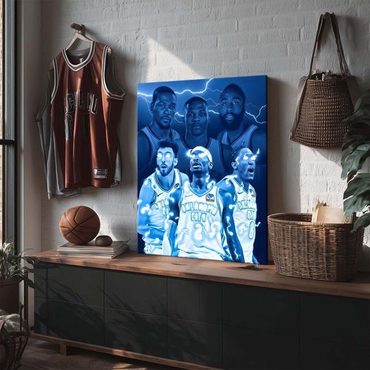 Thunder Legends and Rising Stars Poster, UNFramed POSTER NBA Wall Art, Durant Westbrook Harden Giddey SGA Artwork for Sports Room Decor