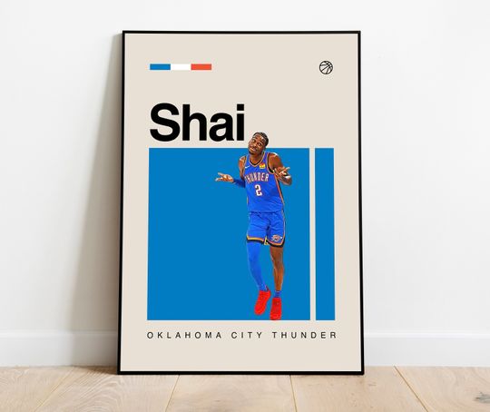 Shai Gilgeous-Alexander Poster, NBA Art Print, OKC Thunder Poster, Mid Century Modern, Office wall art, Bedroom Decor