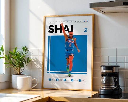 Shai Gilgeous Alexander Poster, Oklahoma City Thunder NBA Print, Basketball Gifts, Sports Poster, NBA Player Poster, Basketball Wall Art