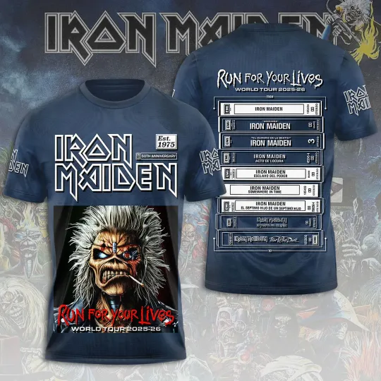 Discover Iron Maiden Run For Your Lives World Tour 2025 Date Inspired, Licensed 3D TShirt