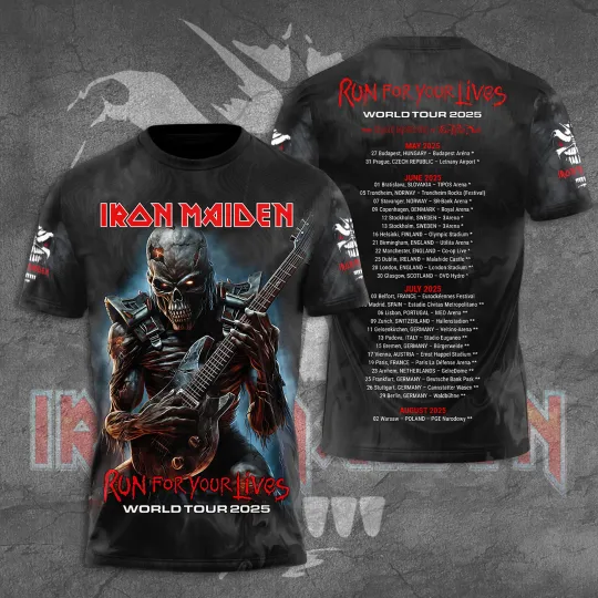 Discover Iron Maiden Run For Your Lives World Tour 2025 Date Inspired, Licensed 3D TShirt