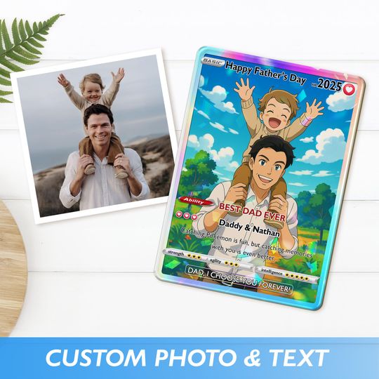 Father's Day Gift for Dad, Custom Father's Day Anime Card, Personalized Gamer Dad Gift, Inspired Keepsake Card, Photo Card for Dad Husband