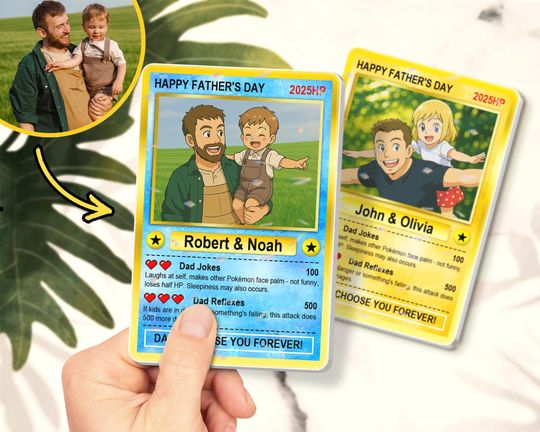 Fathers Day Gift From Kids, Personalized Father's Day Anime Card, Game Dad Gift, Custom Photo Trading Anime Card, Gamer Husband Gift,New Dad