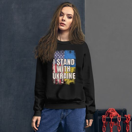 I Stand With Ukraine Sweatshirt, Support Ukraine Sweater, Free Ukraine Hoodie, Ukrainian American Flag