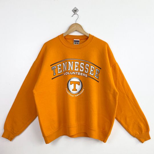 90s NCAA University of Tennessee Volunteers Crewneck Sweatshirt Print Logo Orange Color Mens XL