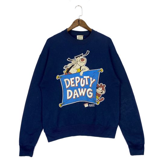 Vintage 90s Deputy Dawg Sweatshirt Crewneck Navy Blue Terrytoon Viacom  Pullover Jumper Size L