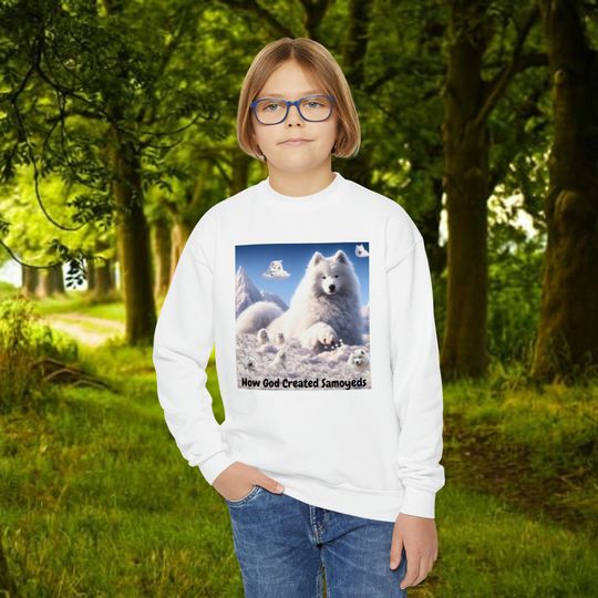 Youth Crewneck Samoyed Sweatshirt, Samoyed, Cloud, God Creation, Sweater Weather, Crewneck Sweatshirt, Samoyed Gift, Samoyed Sweathshirt