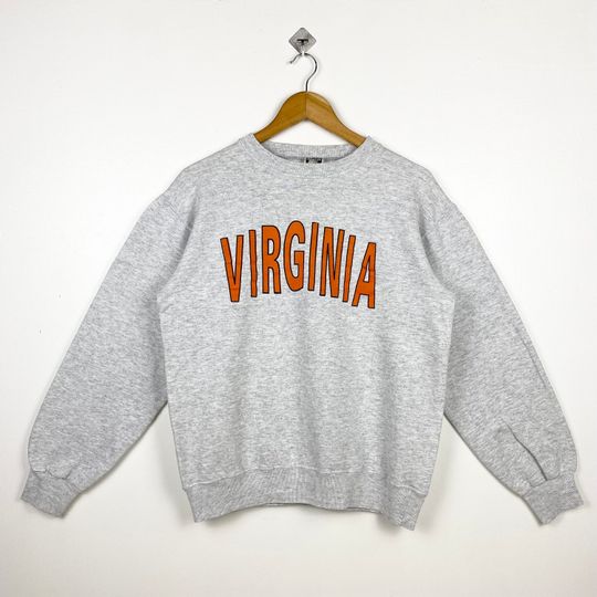 90s NCAA University Of Virginia Cavaliers Crewneck Sweatshirt Print Logo Grey Color Mens L