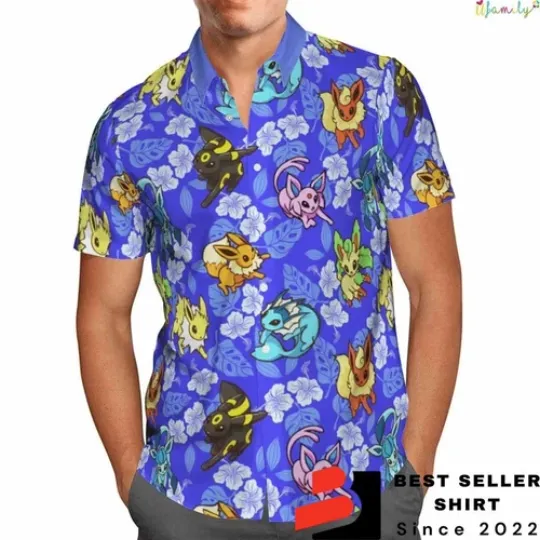 Eevee Hawaii Shirt Eevee PKM Aloha Hawaiian Shirt Evolution of Eevee Summer