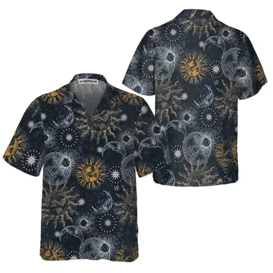 Moon And Sun Hawaiian Shirt Space Themed Shirt Planet Button Up Shirt