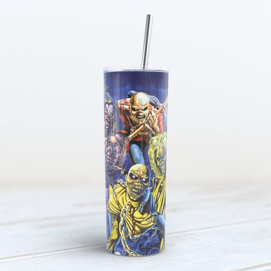 Iron Maiden Many Faces Of Eddie Rock Tumbler - 20oz Stainless Skinny Tumbler