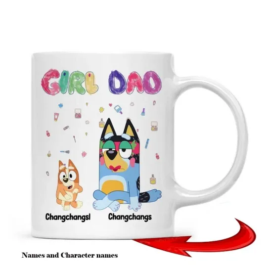 Funny BlueyDad Dad Mug – Girl Dad Personalized Coffee Cup – Father’s Day 2025