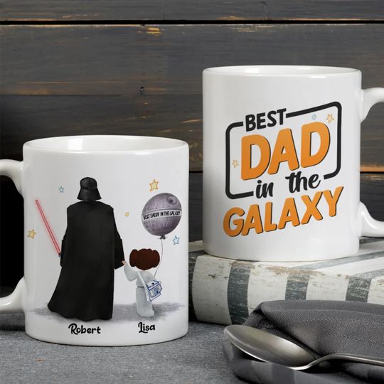 Personalized Best Dad In The Galaxy Mug, Darth Vader Dad Mug, Custom Dad Coffee Mug, Daddy With Kid Names, Father's Day Mug, Daddy Gifts