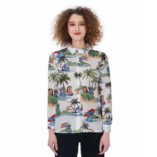 Discover Disney Stitch Tropical Women Casual Shirt, Stitch Shirt, Ohana Mean Cartoon Button Up Shirt, Stitch Women Blouses Shirt, Magic Kingdom Gift