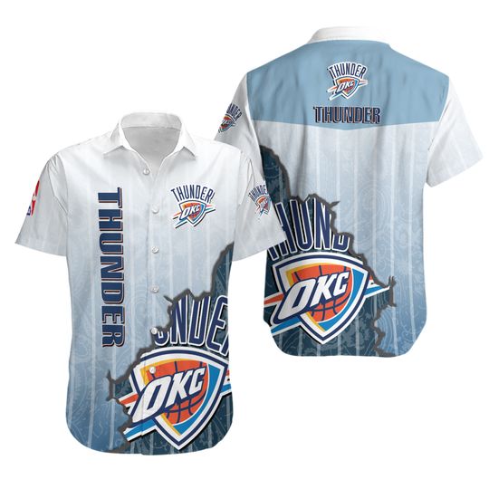 Oklahoma City Basketball Team Thunders Hawaiian Button Down Full Size