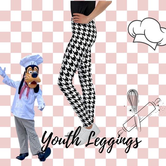 Chef Goofy Youth Leggings - Black and White Houndstooth Pattern
