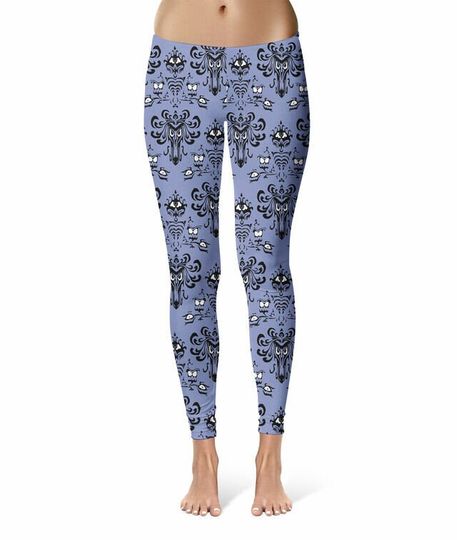 Sport Waist Full Length Leggings - Haunted Mansion Wallpaper