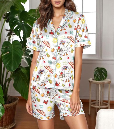 Last Day of School Teacher Goose Pajama Set, Schools Out For Summer Silly Goose Teacher Loungewear Sleepwear, Funny Summer Teacher PJS
