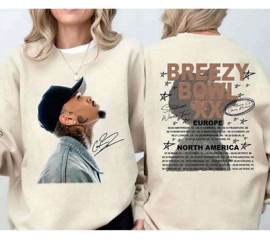 Chris Brown 2025 Concert Double Sided Sweatshirt - Breezy Bowl XX Tour Merchandise