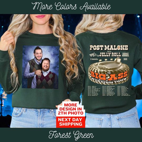 Posty Double Sided Sweatshirt, 2025 Post Malone Tour Hoodie, Jelly Roll Merch