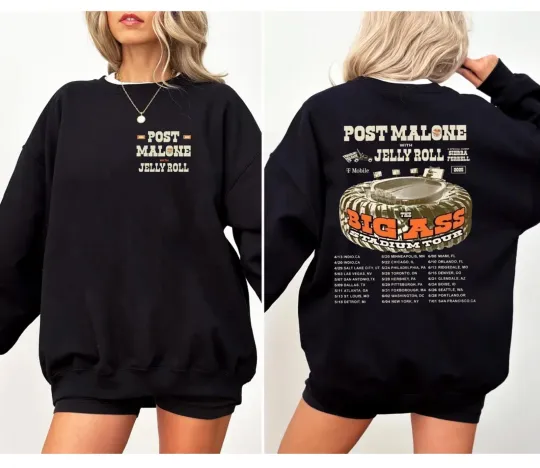 Post Malone and Jelly Roll Tour Big Ass Stadium Tour 2025 Crewneck Sweatshirt