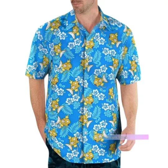 PKM Magikarp With Tropical Pattern Blue Color 2024 Trending Hawaiian Shirt