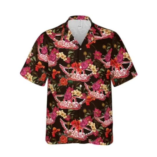 Aerosmith Rock Band Red Logo Floral Pattern Hawaiian Shirt