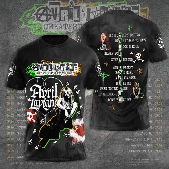 Avril Lavigne Tour The Greatest Hits Tour Celebration T-Shirt 3D Gift for Fan